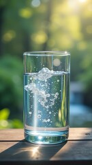 Poster - A glass bottle of water with a lot of bubbles in it