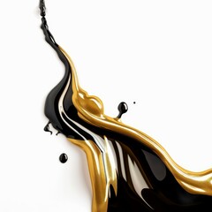 Aufkleber - Liquid black and gold paint splashing upwards on white background