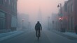 © xbzz - Cyclist navigating through foggy streets urban environment outdoor scene serene atmosphere