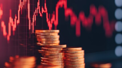Poster - Stock market crash showing declining graph with stacks of gold coins