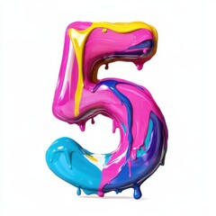 Wall Mural - a colorful number 5 made of dripping paint, showcasing vibrant hues and artistic flair.