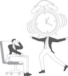 © Master Art - Time Management, a big alarm clock suddenly appeared in front of the businessman