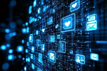Poster - a concept image of a digital shield with icons for social media and email, illustrating online prote
