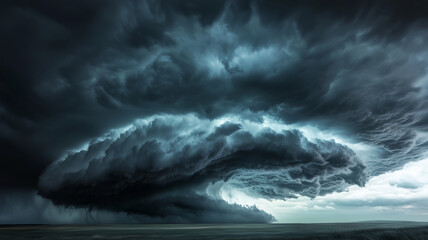 Poster - Dark clouds with sun breaking through create dramatic and stormy atmosphere over ocean, highlighting power and beauty of nature