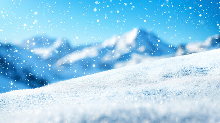Poster - heavy snowfall blankets serene mountain landscape under clear blue sky, creating peaceful winter scene