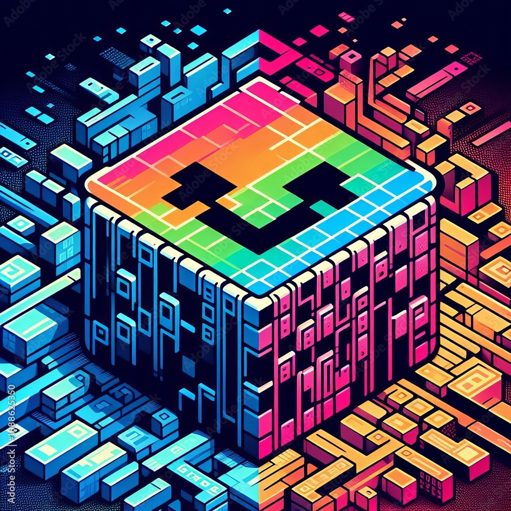 Code Crush A bold blocky matrix with pixelated code patterns in Stock ...