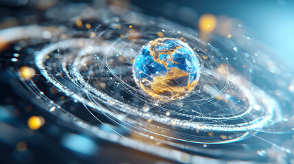 Leinwandbilder - stunning 3D visualization showcasing Earth surrounded by glowing orbits, symbolizing innovation and
