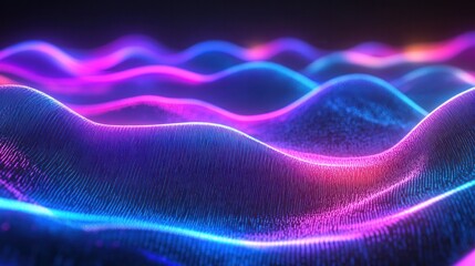 Poster - A vibrant neon wave pattern flows across the background, showcasing a blend of electric blues and purples that create a sense of movement.