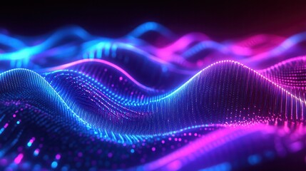 Poster - A vibrant neon wave pattern flows across the background, showcasing a blend of electric blues and purples that create a sense of movement.