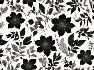 Wall Mural - black and white pattern  ornament, art, texture, leaves, Ai generated 