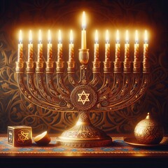 Wall Mural - Traditional Menorah Lighting Each night light one additional can