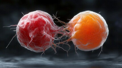 Poster - Detailed Illustration of a Cancer Cell Interaction, Examining the Complex Dynamics and Characteristics of Tumor Formation and Progression at a Microscopic Level