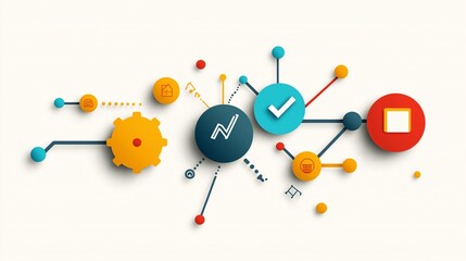 Poster - Colorful Gradient Illustration Featuring Geometric Shapes and Icons Representing Technology and Innovation in a Modern Design Style