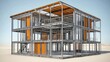 © julio - Modern steel-framed building with glass and orange accents.
