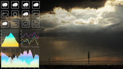 Wall Mural - dramatic atmosphere panoramic aerial view of storm clouds before big storm occurred with weather sym