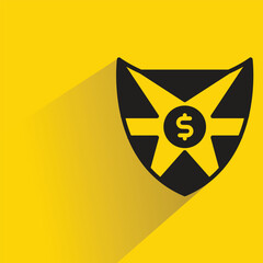 Poster - dollar symbol and shield icon with shadow on yellow background