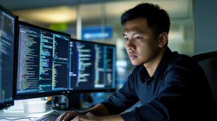 Poster - Focused IT Professional Working on Desktop Computer