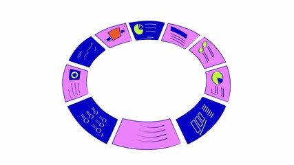 Poster - Circled analytics reports hand drawn 2D object animation. Circle dashboard. Market research cartoon doodle 4K video. Circular business analysis charts animated handdrawn element isolated on white