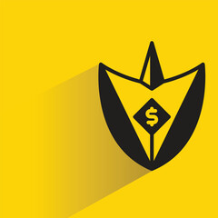 Poster - dollar symbol and shield icon with shadow on yellow background