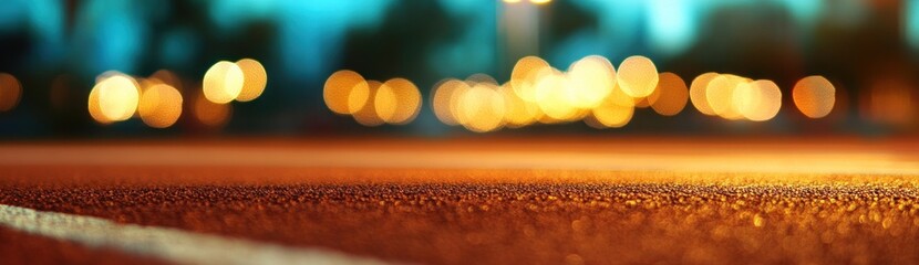Poster - A blurred view of a sports court at dusk, illuminated by soft, warm lights.