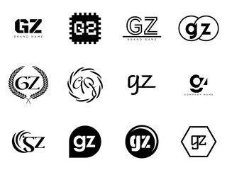 Fototapete - GZ logo company template. Letter g and z logotype. Set different classic serif lettering and modern bold text with design elements. Initial font typography.