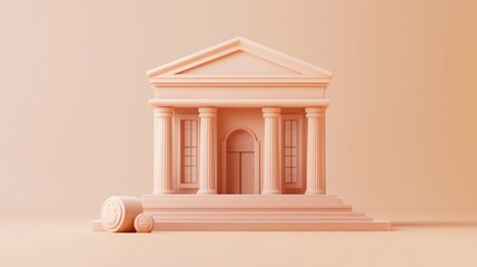Poster - A minimalist architectural representation of a classical building with columns and steps.