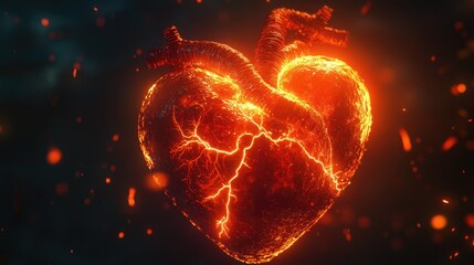 Poster - A glowing heart with a continuous electrocardiogram line flashing in sync, representing life force and vitality in the dark.