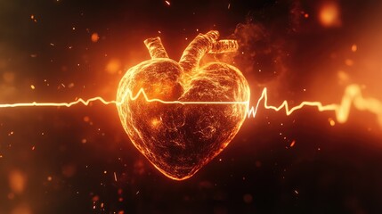Poster - A glowing, radiant heart pulsing with the rhythm of an ECG line, symbolizing vitality and the heartbeat of life.