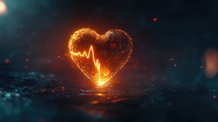 Poster - A radiant heart with an electrocardiogram line pulsing in the dark, symbolizing vitality and the essence of life itself.