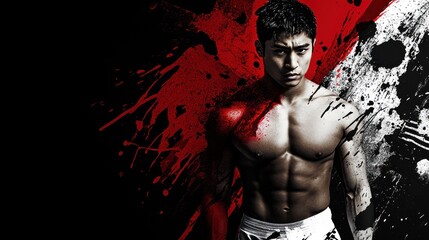 Poster - A muscular man poses against a dramatic backdrop of splattered paint, suggesting strength and intensity.