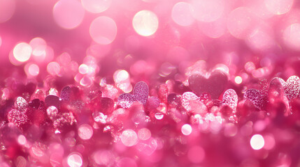 
Pink bokeh background with hearts for Valentine's Day, pink and white, love wallpaper, pink glittery background, pink heart pattern.