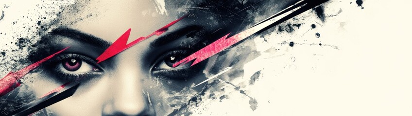Poster - A stylized portrait featuring striking eyes and abstract elements, emphasizing emotion and artistry.