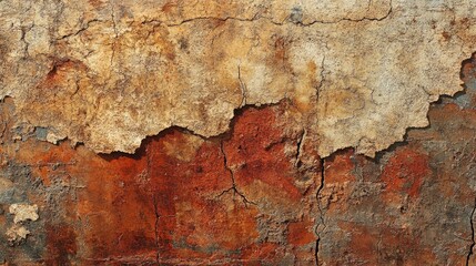 Poster - Close-up of a textured brick wall, showcasing faded, earthy reds and browns, with deep cracks and layers of weathered charm.