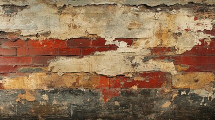 Poster - Close-up of a textured brick wall, showcasing faded, earthy reds and browns, with deep cracks and layers of weathered charm.