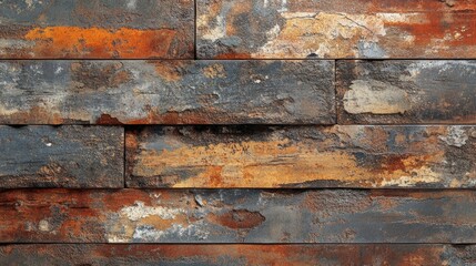 Aufkleber - Detailed close-up of a weathered brick wall with rich textures and earthy colors, revealing the timeless beauty of age and natural wear.