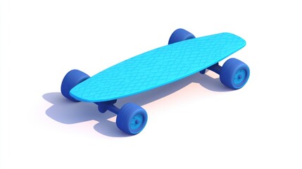 Fototapete - A blue skateboard with a textured surface and four wheels, designed for recreational use.