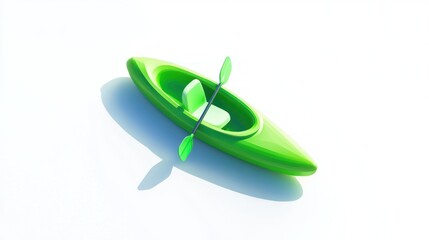 Wall Mural - A vibrant green kayak with paddles, designed for leisure water activities.