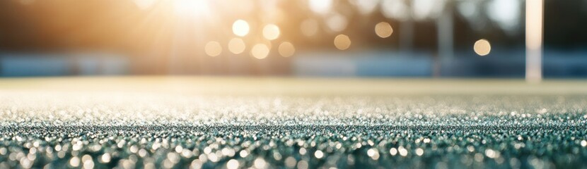 Poster - A close-up view of a sports field with sunlight creating a warm atmosphere.