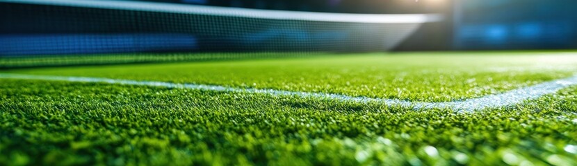 Poster - A close-up view of a well-maintained artificial grass sports field with boundary lines.