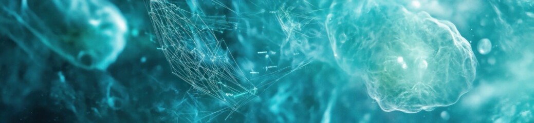 Poster - Abstract representation of microscopic organisms in a fluid environment.