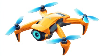 Poster - A vibrant orange drone with blue propellers, designed for aerial photography and exploration.