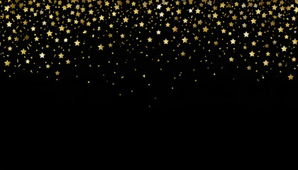 Wall Mural - black matte background with golden and silver stars confetti and free space for text