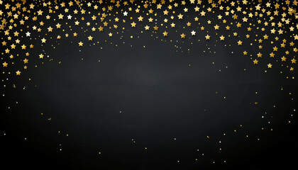 Wall Mural - black matte background with golden and silver stars confetti and free space for text