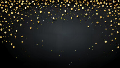 Wall Mural - black matte background with golden and silver stars confetti and free space for text