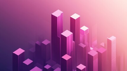 Aufkleber - Abstract cityscape with geometric skyscrapers in purple hues.