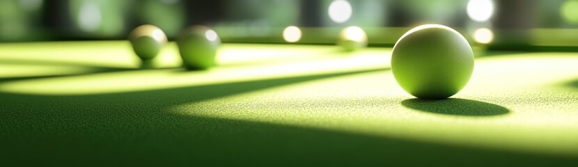 Poster - A close-up view of billiard balls on a green felt table, illuminated by soft lighting.