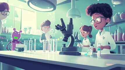 Poster - Young Scientists Working Together In A Laboratory Setting