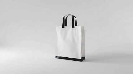 A simple, minimalist tote bag design featuring a white body and black handles, perfect for eco-friendly shopping or casual outings.