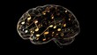 © Nail - brain made from intricate gold musical notes, Music Brain vector illustrator. music lifestyle design. Brain with music notes around, 3D rendering isolated on black background
