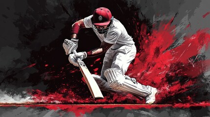 Poster - A dynamic cricket player in action, striking the ball with explosive energy and motion.
